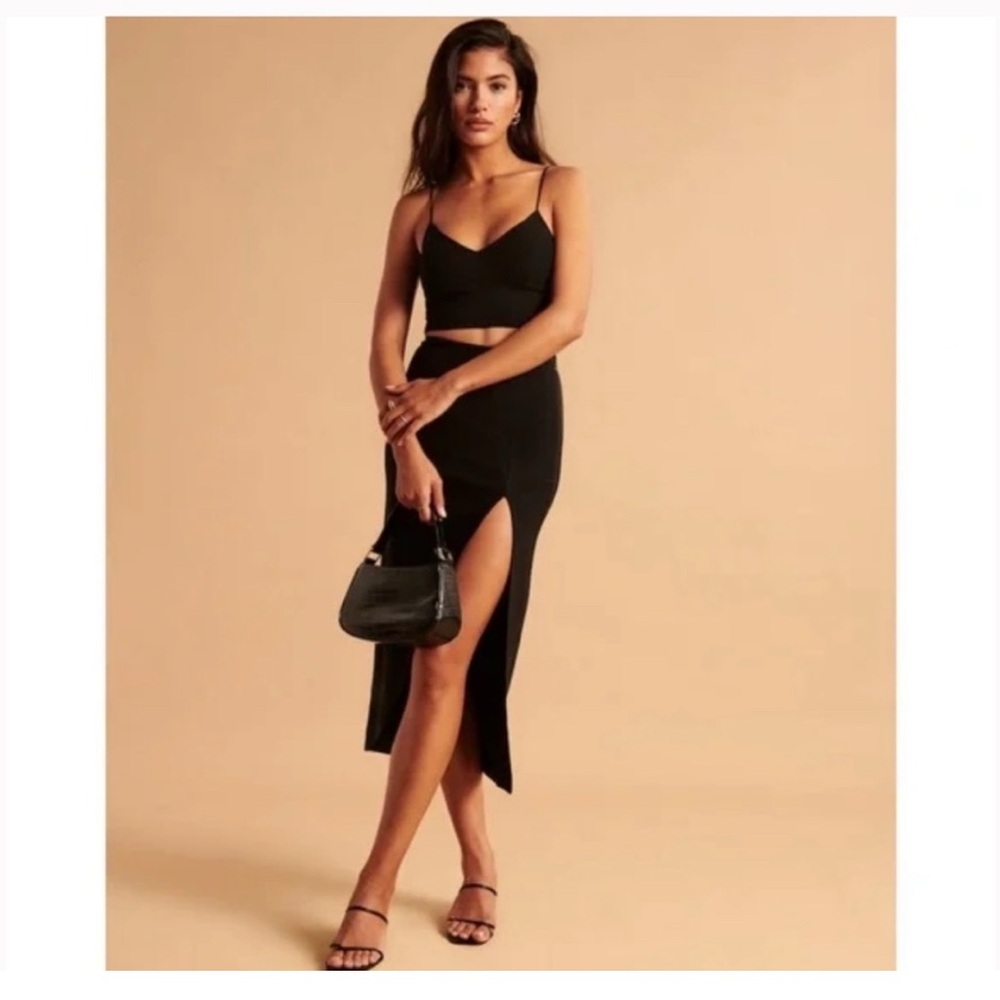 Abercrombie & Fitch Cropped Triangle Top and Elevated Black Midi Skirt Set